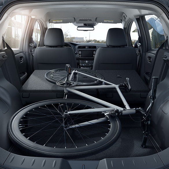2024 Nissan LEAF rear seat folded down to accommodate mountain bike