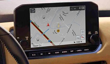 2022 Nissan Rogue showing door-to-door navigation on touch-screen display.