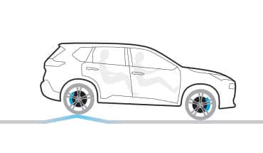 2023 Nissan Rogue illustration showing car going over a bump with Active Ride Control.