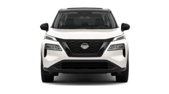 2023 Nissan Rogue front view in white with black roof