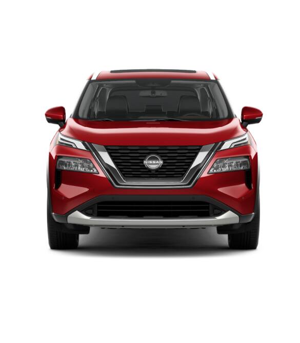 Front view of a Red Nissan Rogue