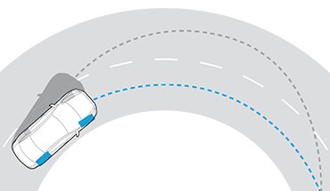 2023 Nissan Sentra illustration showing car negotiating a sharp turn using Intelligent Trace Control.