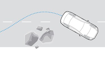 2023 Nissan Sentra illustration of car avoiding rocks using anti-lock braking system.
